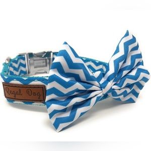 Regal Dog Collar Size Medium Teal & White Chevron Detachable Bow 16-18”  New
